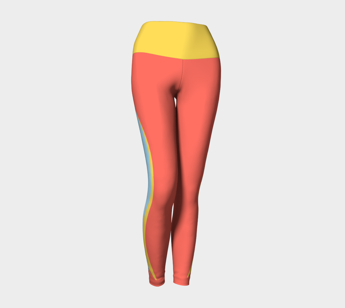 Foxtail Yoga Leggings: Tropical Coral with Sunny Yellow Band