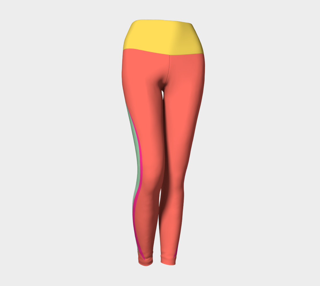 Foxtail Yoga Leggings: Tropical Coral with Sunny Yellow Band