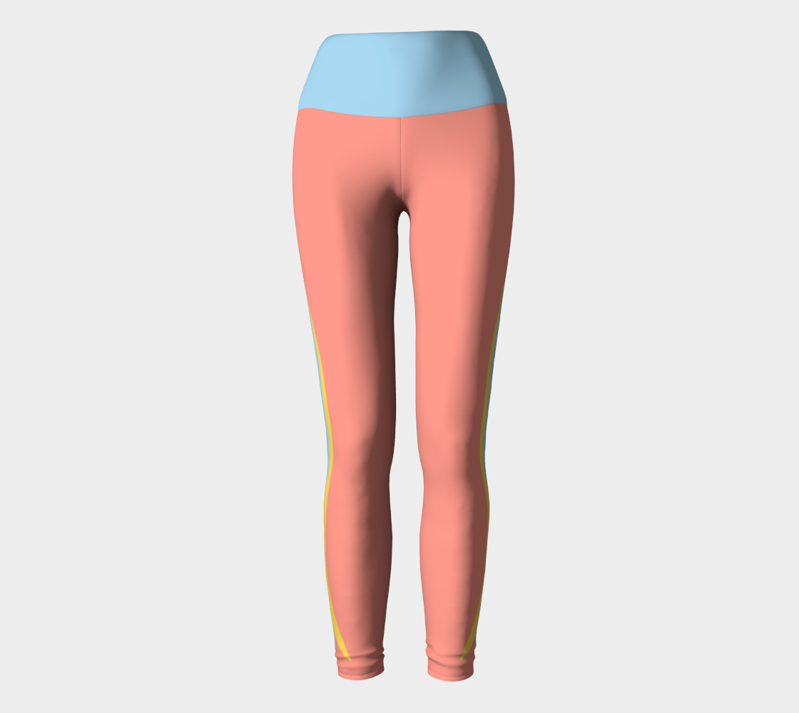 Foxtail Yoga Leggings: Peachy Pink with Cotton Candy Blue Band