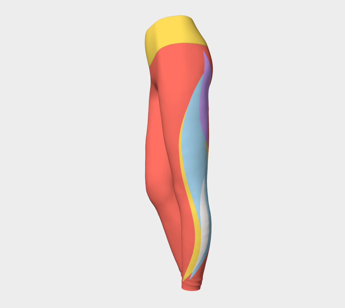 Foxtail Yoga Leggings: Tropical Coral with Sunny Yellow Band