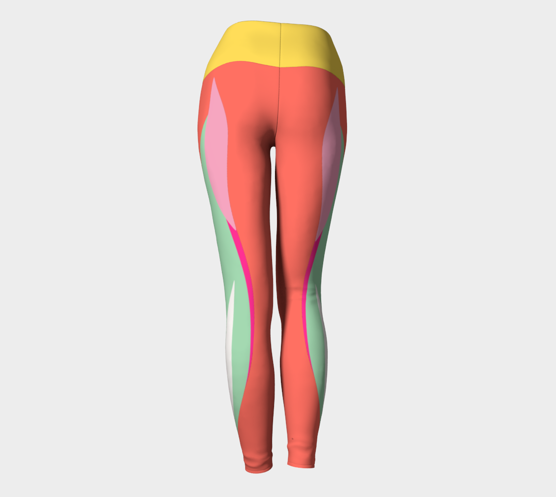 Foxtail Yoga Leggings: Tropical Coral with Sunny Yellow Band