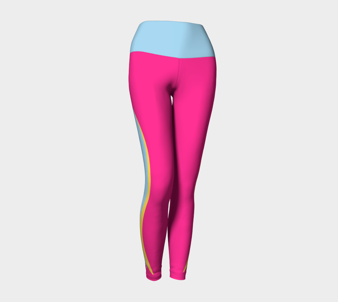 Foxtail Yoga Leggings: Hot Fuchsia with Cotton Candy Blue Band
