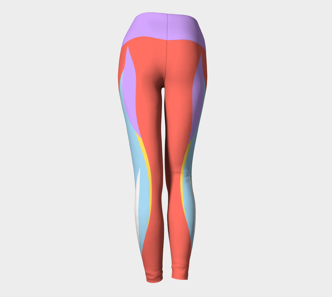 Foxtail Yoga Leggings: Tropical Coral with Electric Lavender Band
