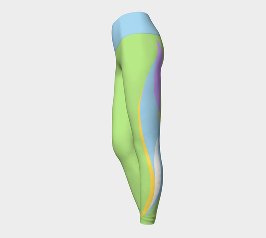 Foxtail Yoga Leggings: Lime Sorbet with Cotton Candy Blue Band