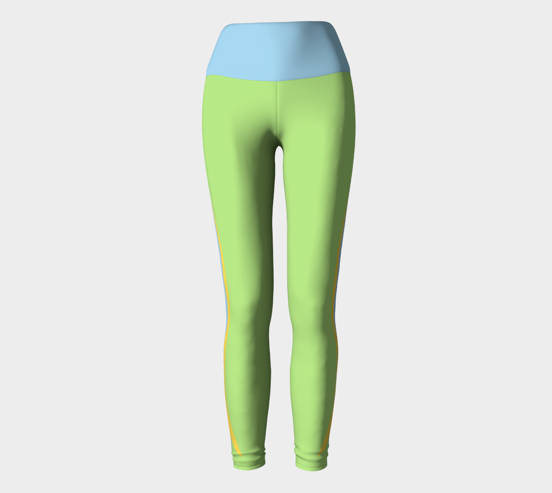 Foxtail Yoga Leggings: Lime Sorbet with Cotton Candy Blue Band