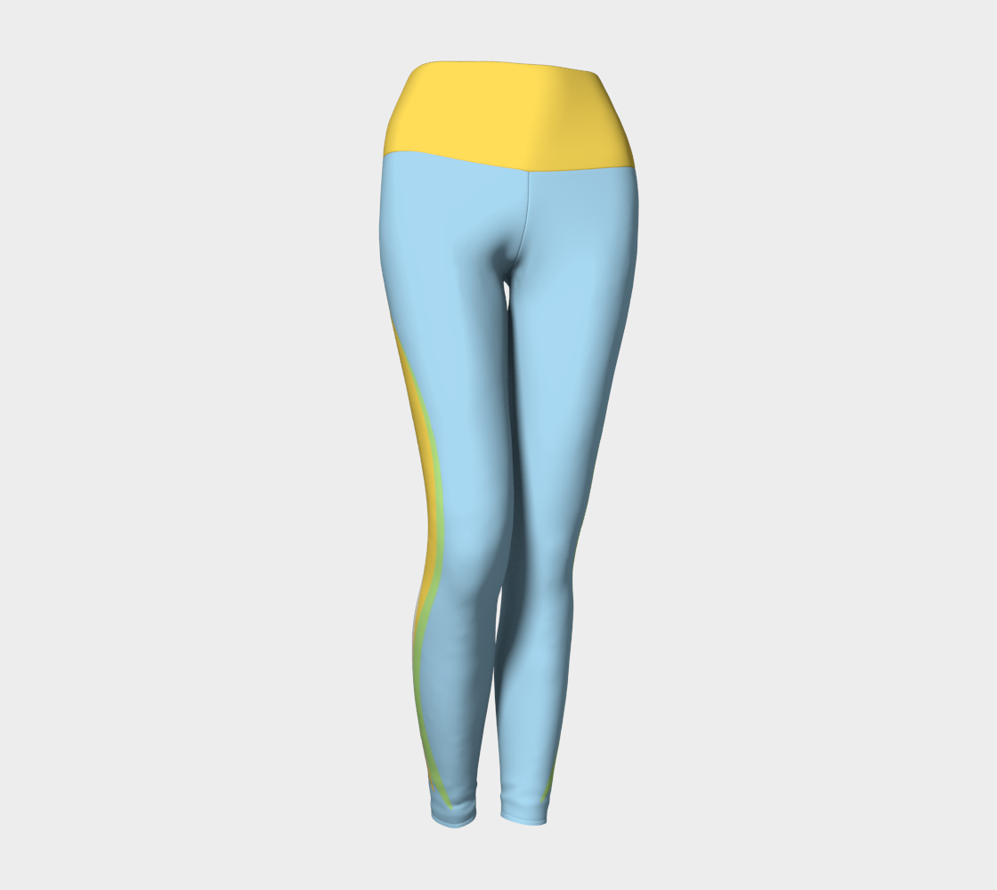 Foxtail Yoga Leggings: Cotton Candy Blue  with Sunny Yellow Band