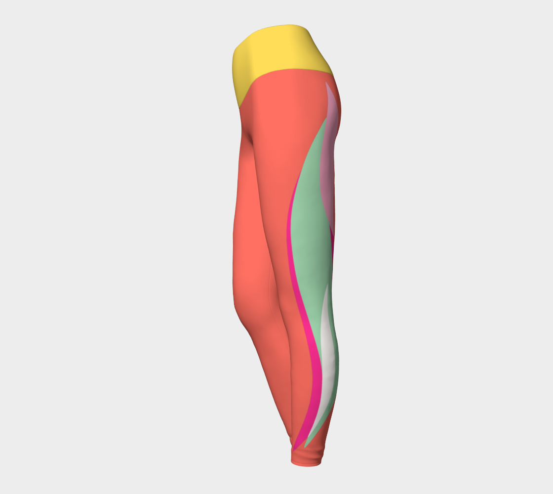 Foxtail Yoga Leggings: Tropical Coral with Sunny Yellow Band
