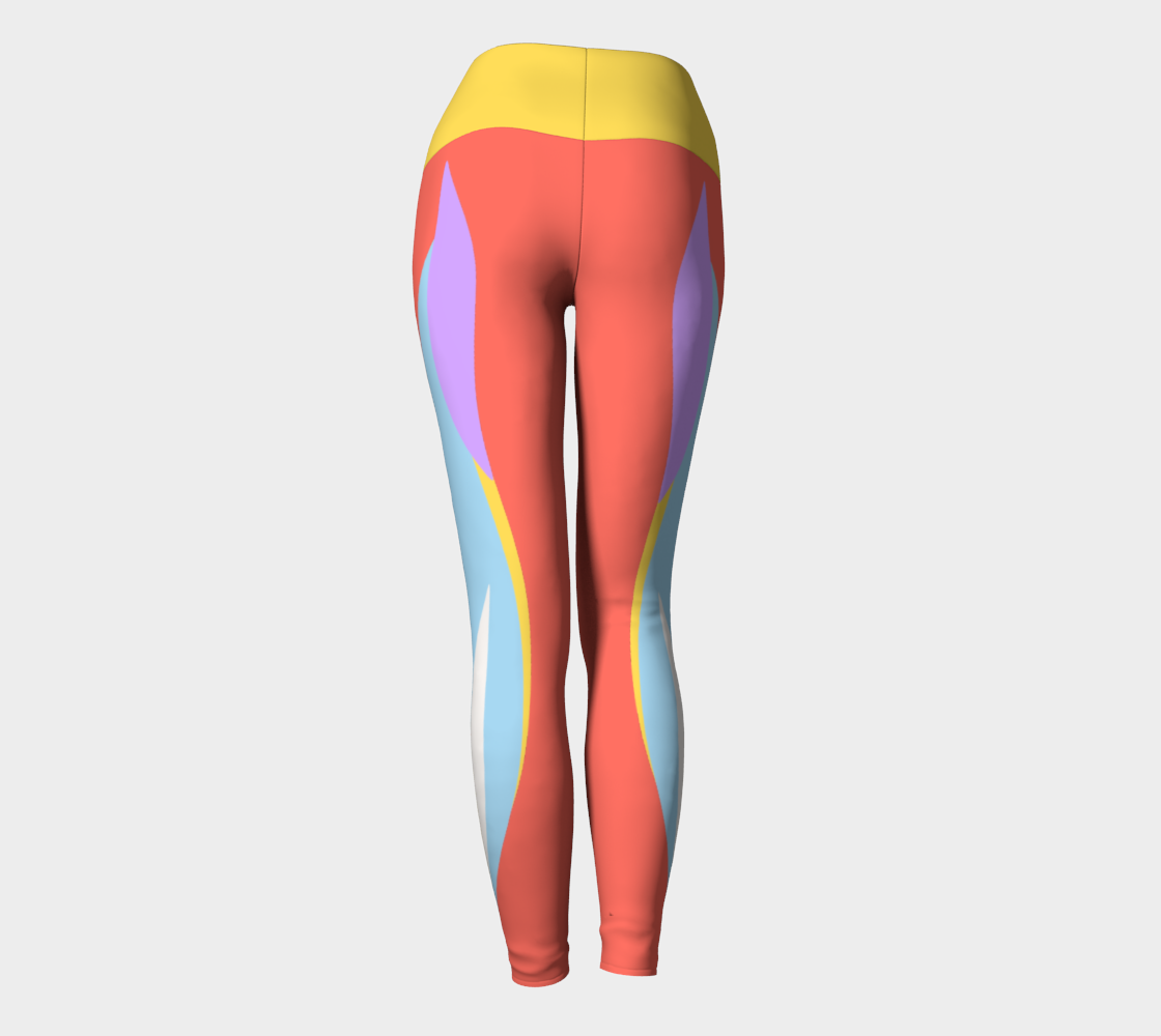 Foxtail Yoga Leggings: Tropical Coral with Sunny Yellow Band