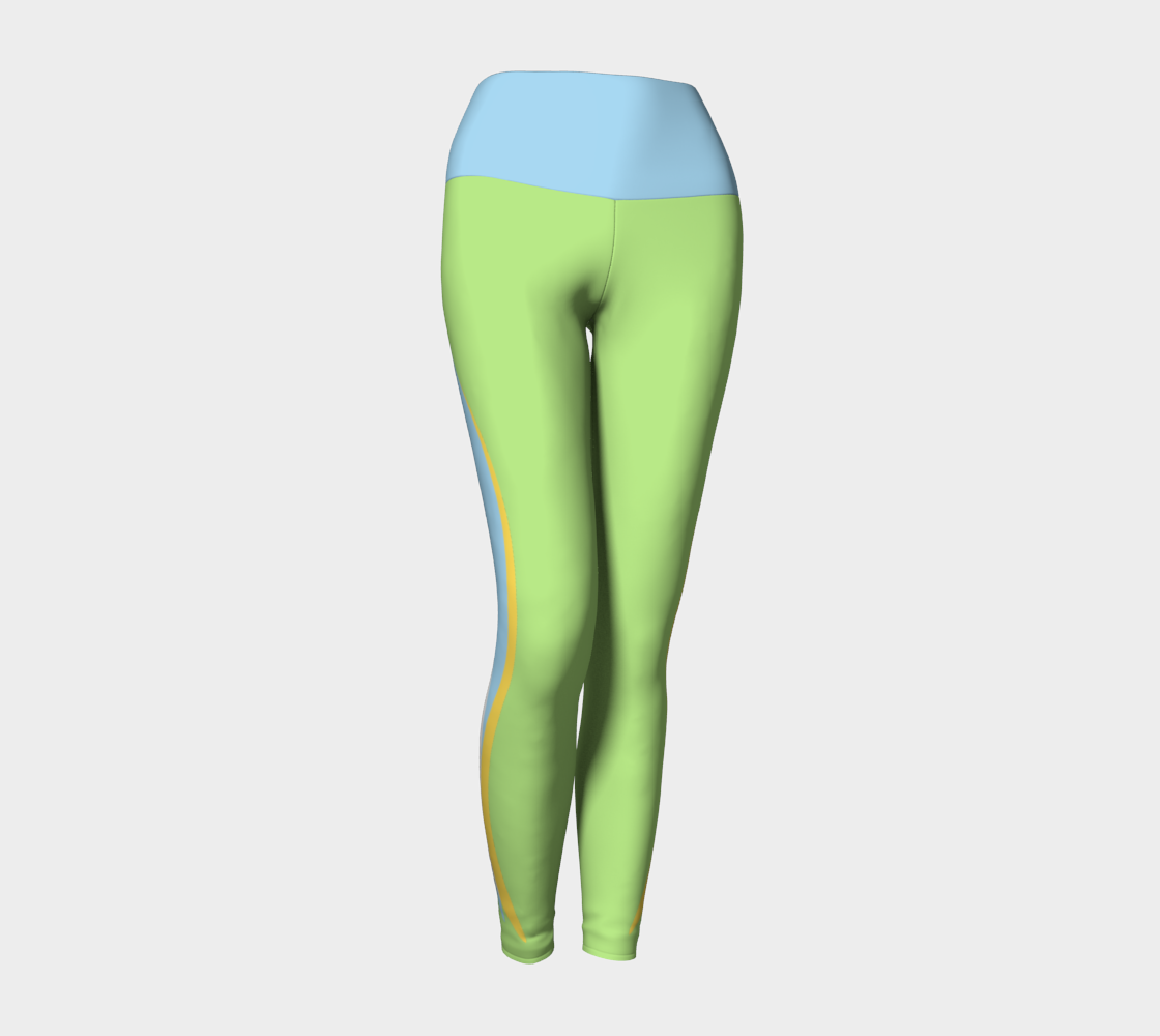 Foxtail Yoga Leggings: Lime Sorbet with Cotton Candy Blue Band