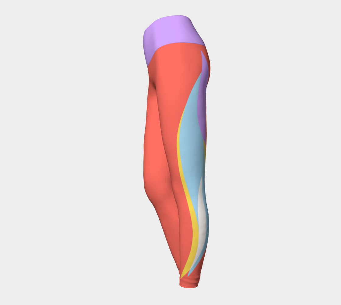 Foxtail Yoga Leggings: Tropical Coral with Electric Lavender Band