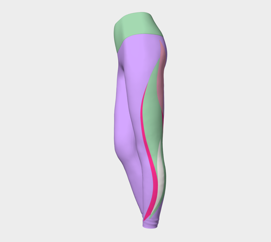 Foxtail Yoga Leggings: Electric Lavender with Mint Green Band
