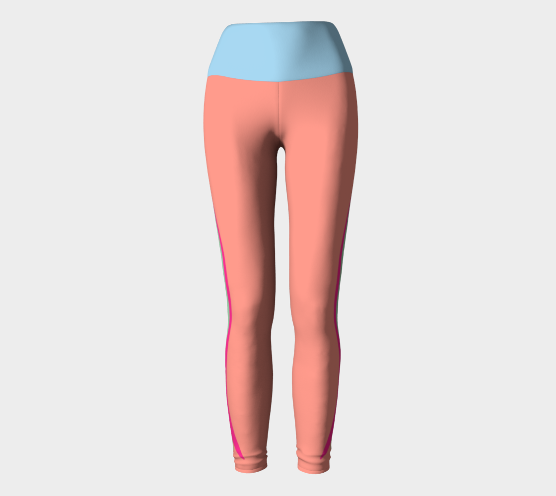 Foxtail Yoga Leggings: Peachy Pink with Cotton Candy Blue Band