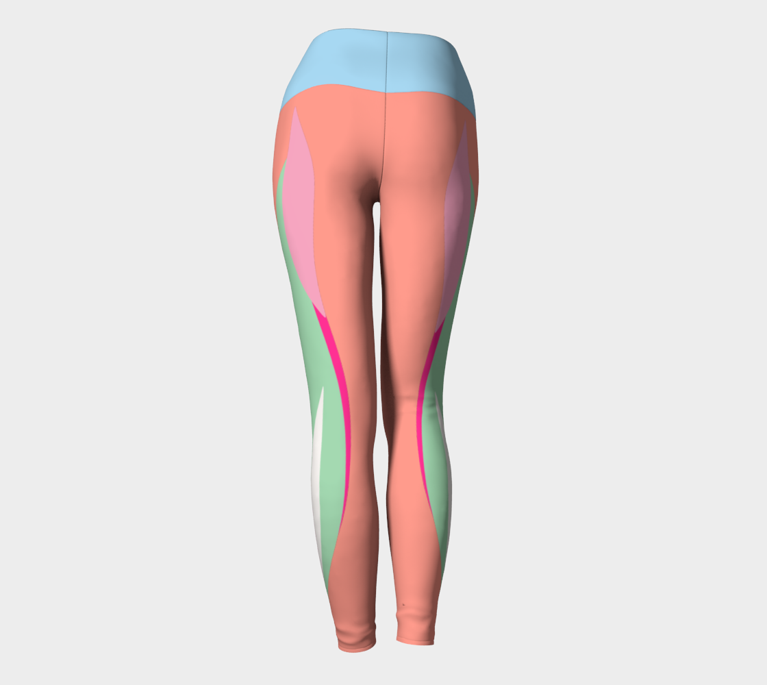 Foxtail Yoga Leggings: Peachy Pink with Cotton Candy Blue Band