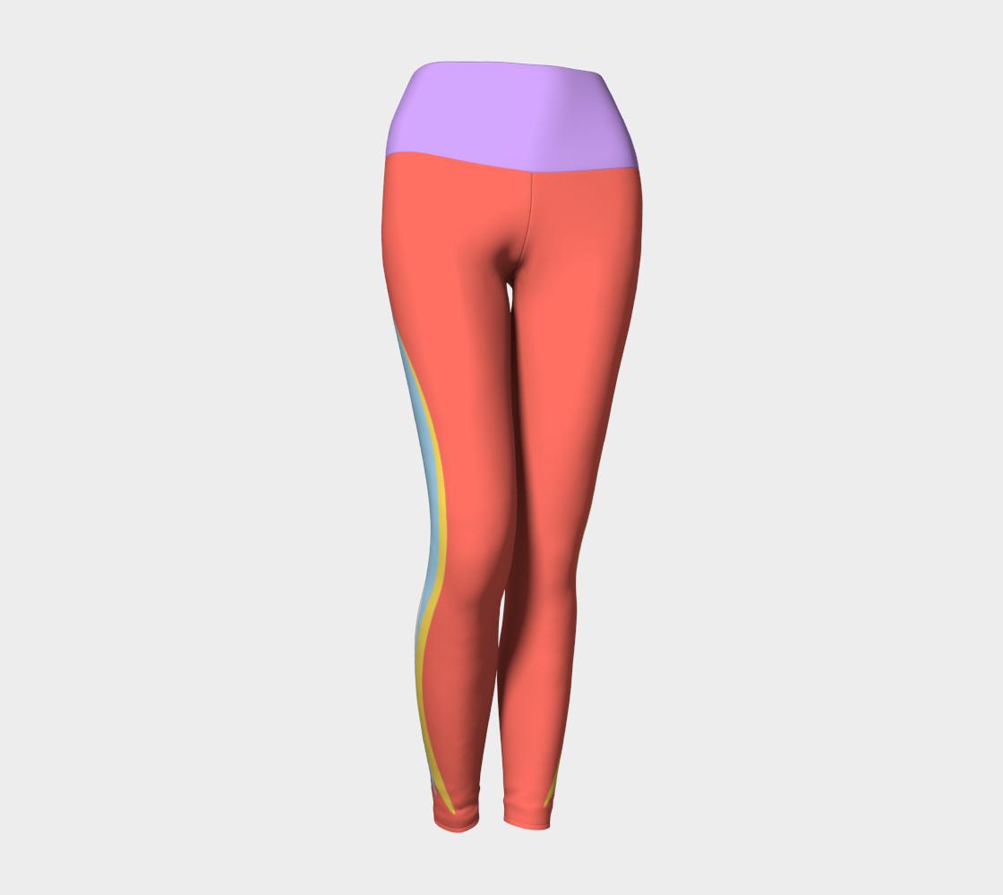 Foxtail Yoga Leggings: Tropical Coral with Electric Lavender Band