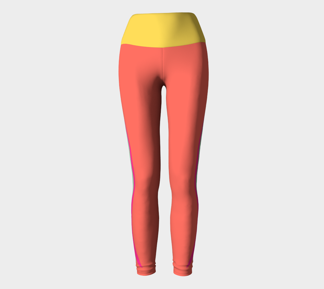 Foxtail Yoga Leggings: Tropical Coral with Sunny Yellow Band