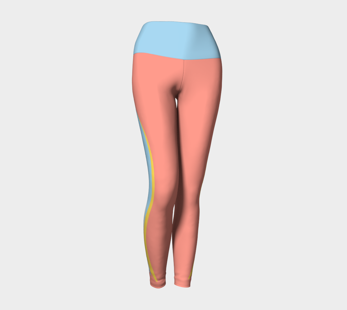 Foxtail Yoga Leggings: Peachy Pink with Cotton Candy Blue Band