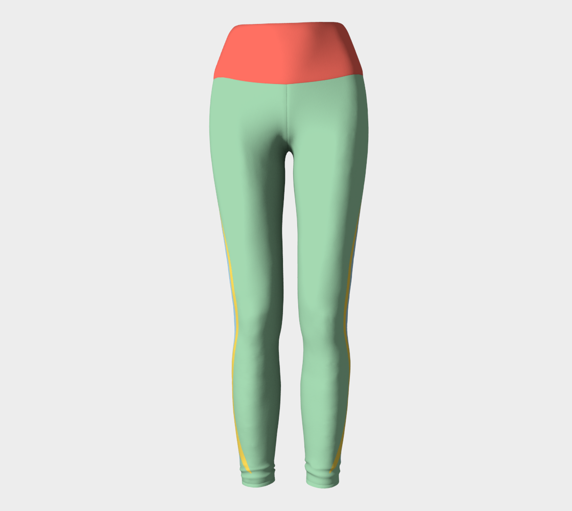 Foxtail Yoga Leggings: Mint Green with Tropical Coral Band
