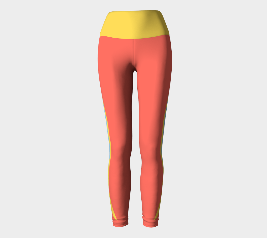 Foxtail Yoga Leggings: Tropical Coral with Sunny Yellow Band