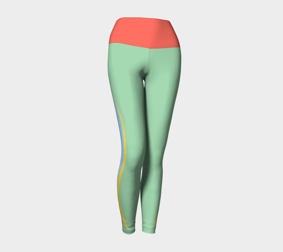 Foxtail Yoga Leggings: Mint Green with Tropical Coral Band