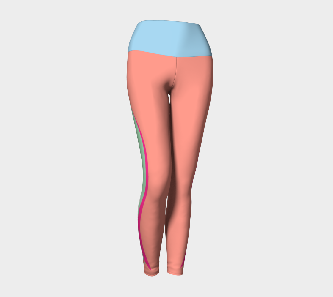 Foxtail Yoga Leggings: Peachy Pink with Cotton Candy Blue Band