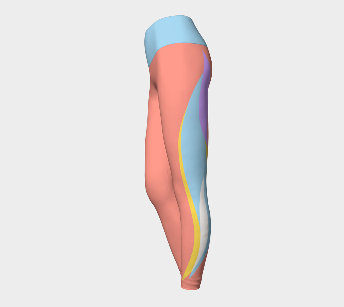 Foxtail Yoga Leggings: Peachy Pink with Cotton Candy Blue Band