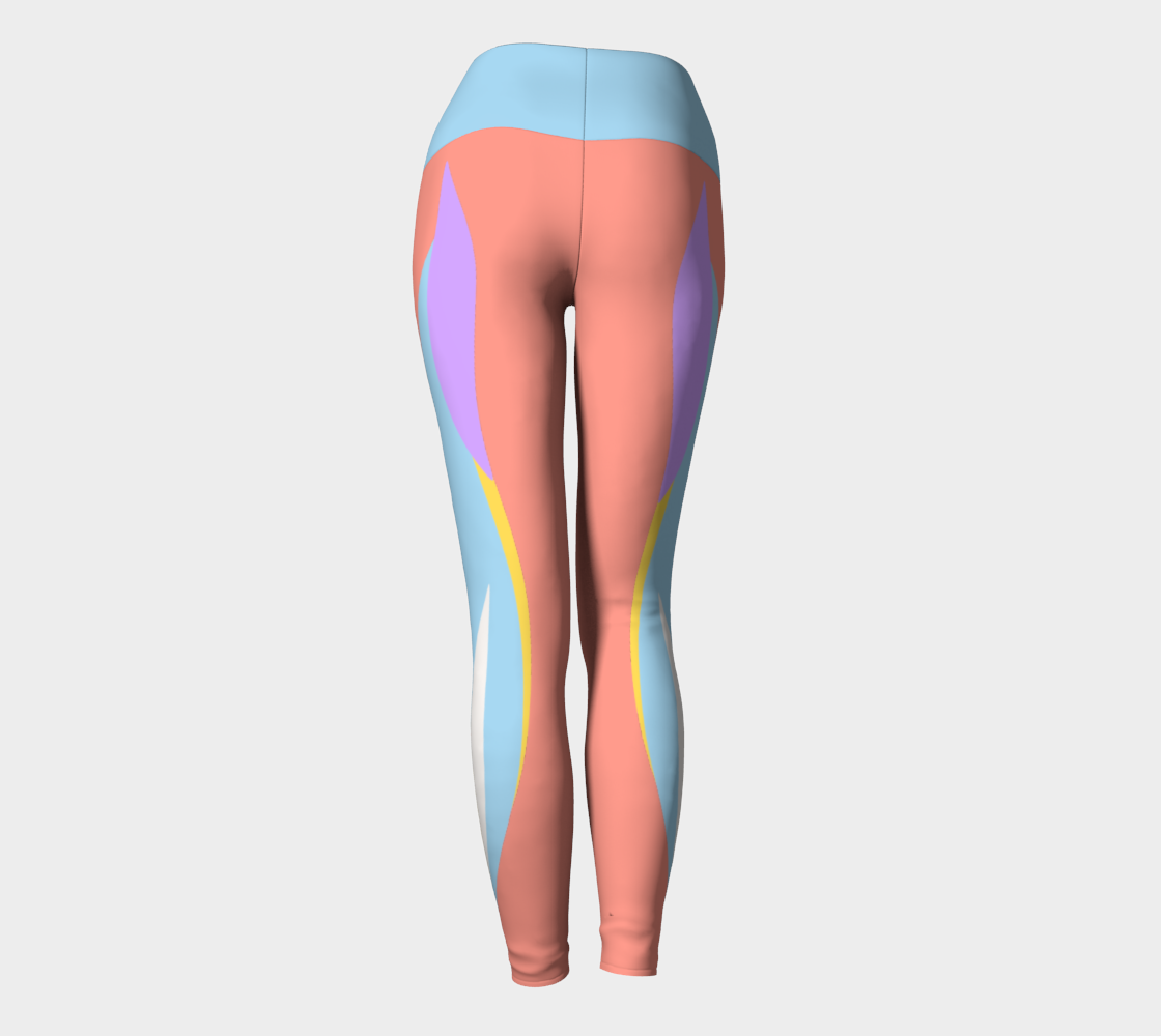Foxtail Yoga Leggings: Peachy Pink with Cotton Candy Blue Band