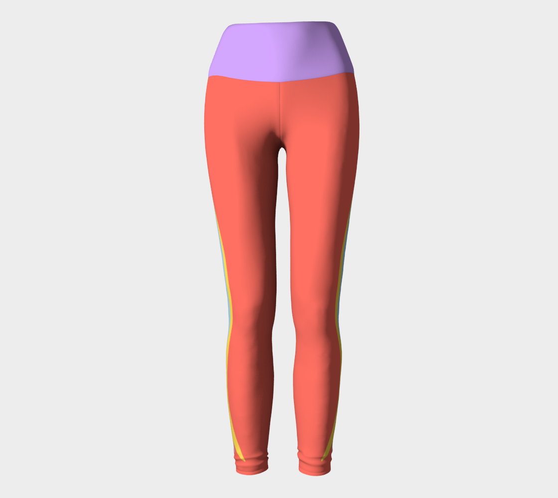 Foxtail Yoga Leggings: Tropical Coral with Electric Lavender Band