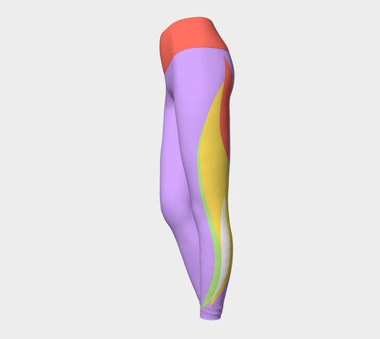 Foxtail Yoga Leggings: Electric Lavender with Tropical Coral Band