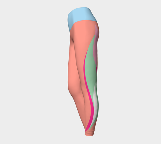 Foxtail Yoga Leggings: Peachy Pink with Cotton Candy Blue Band